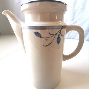 Vintage Royal China Blue Flower Ironstone Pitcher - Banded Ribbed Design - 8.5"